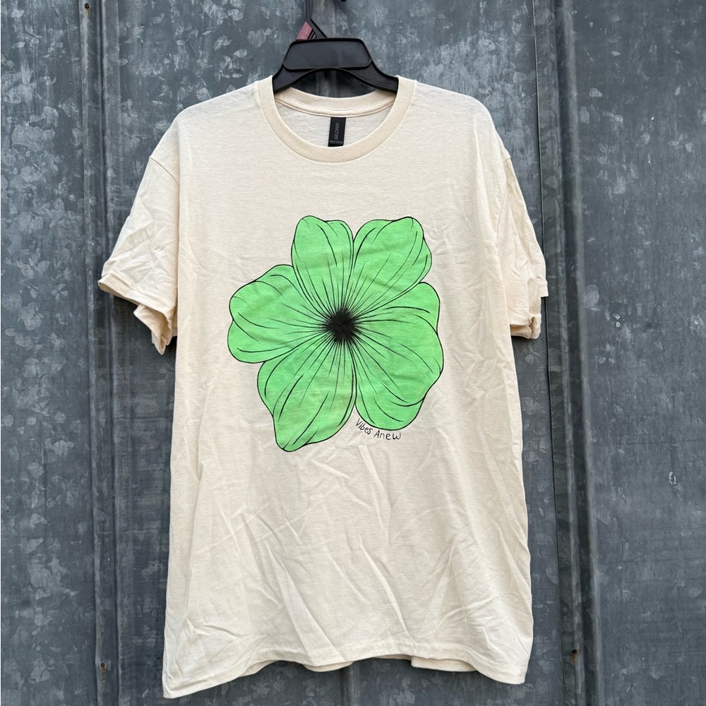 Gildan Cream Tee with Green Floral Print